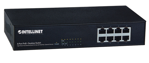 Intellinet 8-Port Fast Ethernet PoE+ Switch, 8 x PoE ports, IEEE 802.3at/af Power-over-Ethernet (PoE+/PoE), Endspan, Desktop (UK power cord) – image 2