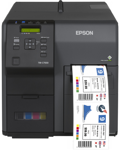 C31CD84311 Epson ColorWorks C7500G - Impresora de etiquetas - color - chorro de tinta - Rollo 112 cm x 16 m - 1200 x 600 ppp - hasta 300 mm/segundo monocromo / hasta 300 mm/segundo color - capacidad 1 rollo - USB 20 LAN - cortador