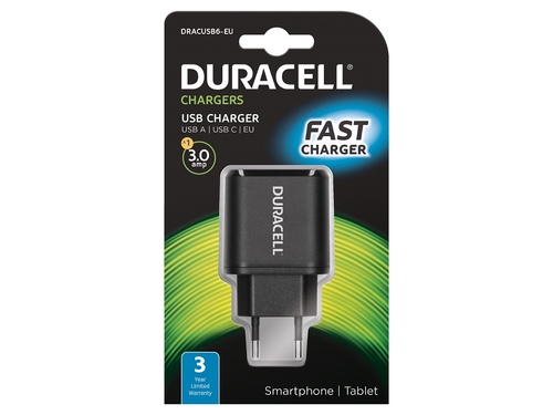 Duracell DRACUSB6-EU mobiliojo įrenginio kroviklis Universalus Juoda AC Vidaus
