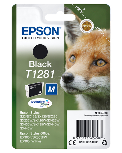 Epson T1281 Fox Black Standard Capacity Ink Cartridge 6ml - C13T12814012