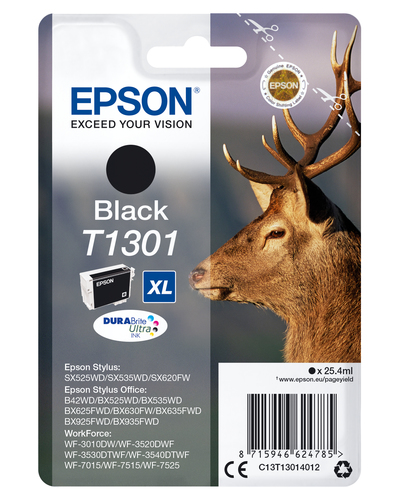 Epson T1301 Stag Black High Yield Ink Cartridge 25ml - C13T13014012