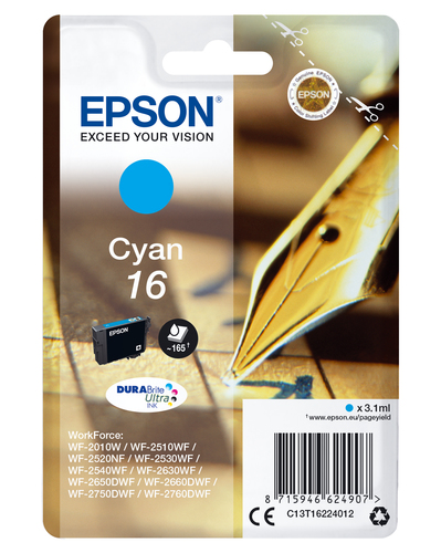 Epson 16 Pen and Crossword Cyan Standard Capacity Ink Cartridge 3ml - C13T16224012