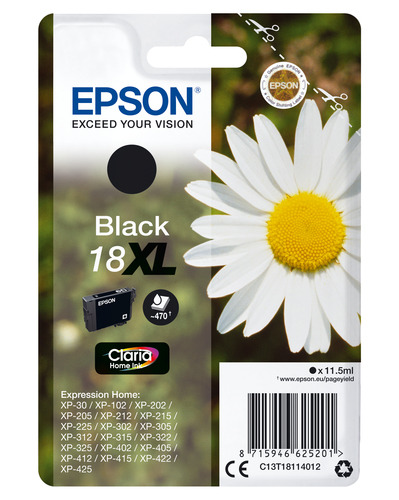 Epson 18XL Daisy Black High Yield Ink Cartridge 11.5ml - C13T18114012