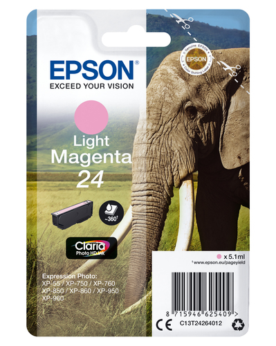 Epson 24 Elephant Light Magenta Standard Capacity Ink Cartridge 5ml - C13T24264012