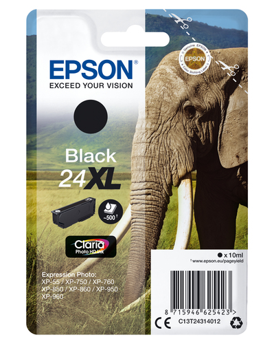 Epson 24XL Elephant Black High Yield Ink Cartridge 10ml - C13T24314012