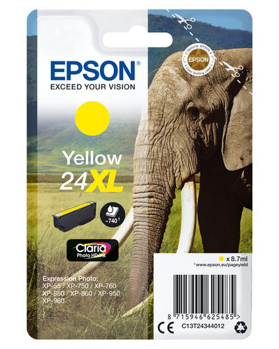 Epson 24XL Elephant Yellow High Yield Ink Cartridge 9ml - C13T24344012