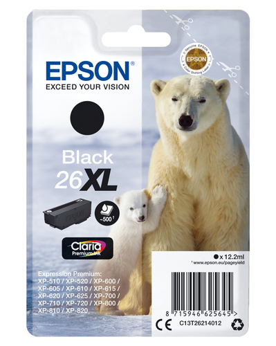 Epson 26XL Polar Bear Black High Yield Ink Cartridge 12ml - C13T26214012
