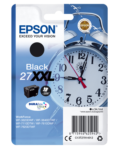 Epson 27XXL Alarm Clock Black Extra High Yield Ink Cartridge 34ml - C13T27914012