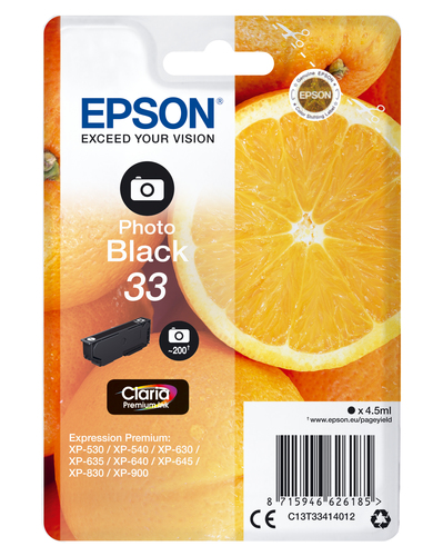 Epson 33 Oranges Photo Black Standard Capacity Ink Cartridge 4.5ml - C13T33414012