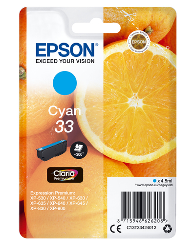 Epson 33 Oranges Cyan Standard Capacity Ink Cartridge 4.5ml - C13T33424012