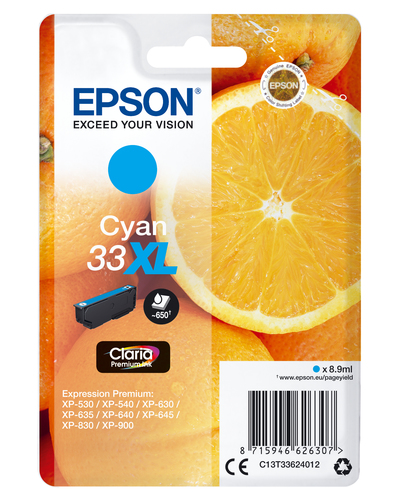 Epson 33XL Oranges Cyan High Yield Ink Cartridge 9ml - C13T33624012