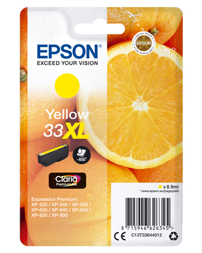 Epson 33XL Oranges Yellow High Yield Ink Cartridge 9ml - C13T33644012