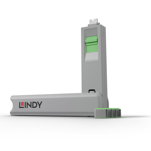 Product image: Lindy USB Type C Port Blocker Key - Pack of 4 Blockers, Green