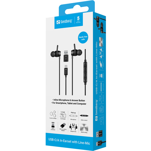 Sandberg USB-C/A In-Earset with Line-Mic – image 6