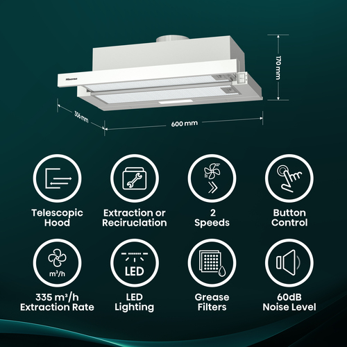 Hisense CH6T10BXUK cooker hood Semi built-in (pull out) Stainless steel 335 m³/h – image 2