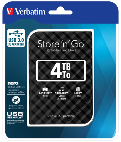 Verbatim StorenGo Portable HDD Gen 2 USB 3.0 2.5in 4TB Black - image 4