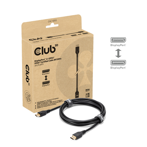 Club 3D Displayport 2.1 VESA DP54 gecertificeerde kabel male-male, afbeelding 2