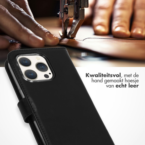 Selencia Echt Lederen Bookcase iPhone 15 Pro - Zwart, afbeelding 2