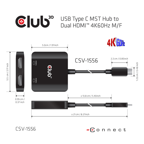 CLUB3D USB Type C MST Hub to Dual HDMI 4K60Hz M/F – image 5