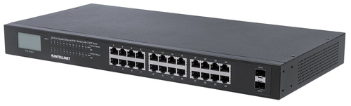 Intellinet 24-Port Gigabit Ethernet PoE+ Switch with 2 SFP Ports, LCD Display, IEEE 802.3at/af Power over Ethernet (PoE+/PoE) Compliant