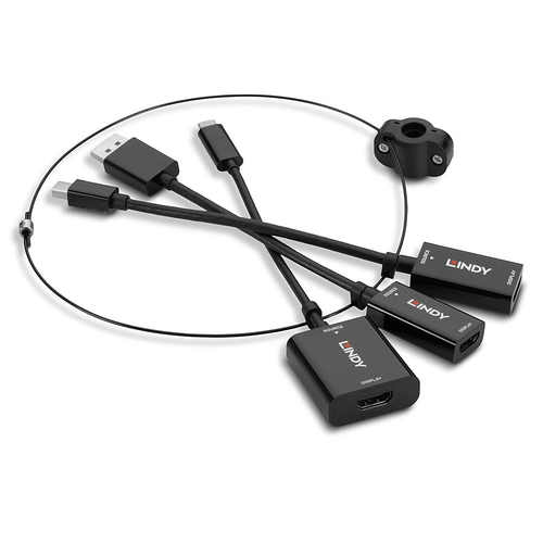 Lindy 38304 видео кабель адаптер HDMI Тип A (Стандарт) DisplayPort + Mini DisplayPort + USB Type-C Черный
