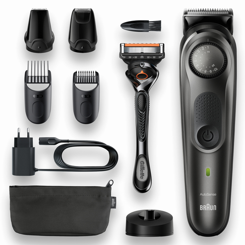 Braun BeardTrimmer 7 Beard trimmer BT7240 with precision dial, 4 attachments and Gillette Fusion5 ProGlide razor. – image 2