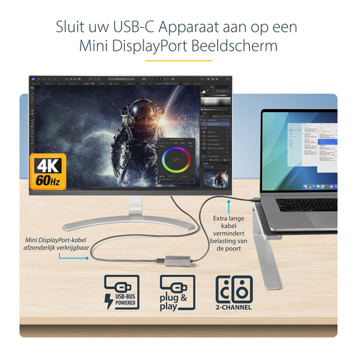 StarTech.com USB C naar Mini DisplayPort Adapter - 4K 60Hz USB-C naar mDP Adapter Dongle, afbeelding 4