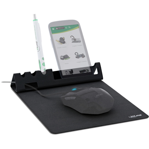 Product image: InLine Multifunctional mouse pad with smartphone and pen holder, black