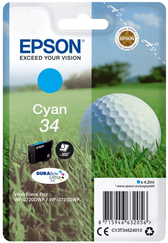 Epson 34 Golfball Cyan Standard Capacity Ink Cartridge 4ml - C13T34624010