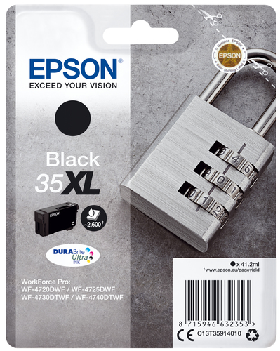 Epson 35XL Padlock Black High Yield Ink Cartridge 41ml - C13T35914010