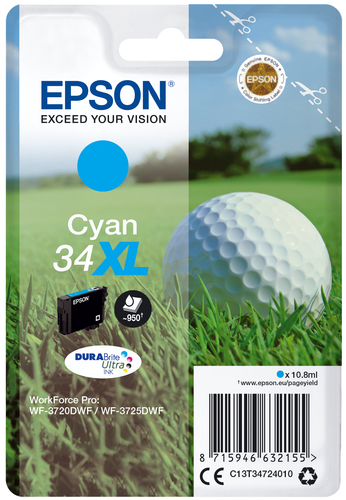 Epson 34XL Golfball Cyan High Yield Ink Cartridge 11ml - C13T34724010