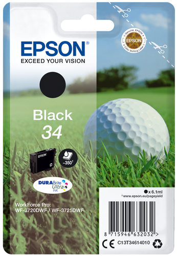Epson 34 Golfball Black Standard Capacity Ink Cartridge 6ml - C13T34614010
