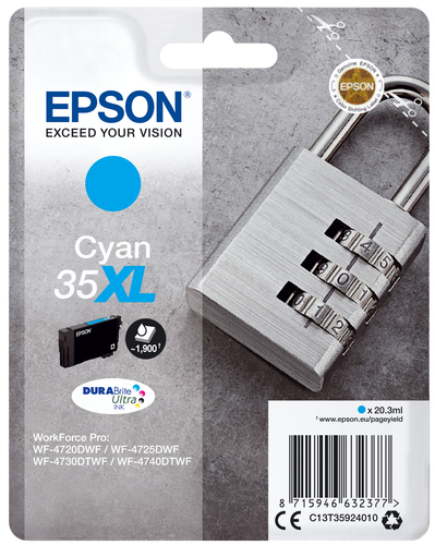 Epson 35XL Padlock Cyan High Yield Ink Cartridge 20ml - C13T35924010