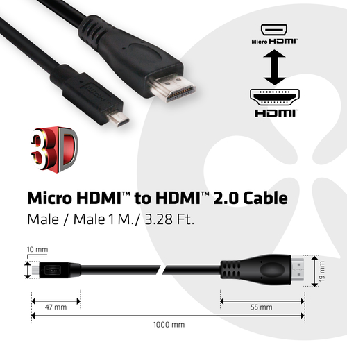 Club 3D Micro-HDMI naar HDMI 2.0 kabel, afbeelding 3