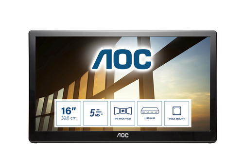 AOC 59 Series I1659FWUX. Tamanho do ecrã na diagonal: 39,6 cm (15.6"), Resolução: 1920 x 1080 pixels, Tipo de HD: Full HD,