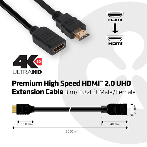Club 3D Premium High Speed HDMI 2.0 Extension kabel, afbeelding 4