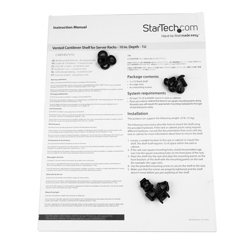 StarTech.com Belüfteter Server Rack Fachboden 1 HE - 25 cm Tief - 20,05 kg Maximale Gewichtskapazität