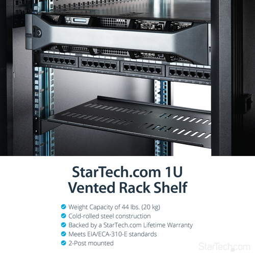 StarTech.com Belüfteter Server Rack Fachboden 1 HE - 25 cm Tief - 20,05 kg Maximale Gewichtskapazität