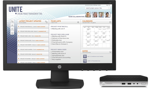 HP ProDesk 400 G3 Mini + V197, Core i5-7500T, 4 GB RAM, 500 GB HDD