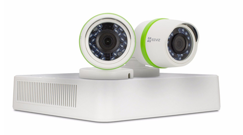 BD-2402B1 Sistema de cámaras de seguridad EZVIZ Smart Home 720p 2 cámaras HD 720p resistentes a la intemperie DVR de 4 canales con HDD de 1 TB visión nocturna de 100 pies hogar inteligente habilitado con IFTTT BD-2402B1