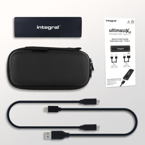 Integral 2TB - 2048GB PORTABLE EXTERNAL SSD USB 3.2 GEN2 3.0 TYPE C R-2000MB/s W-1900MB/s C-A CABLE A-C ADAPTOR AND CARRY CASE INC PRO X2 – image 7
