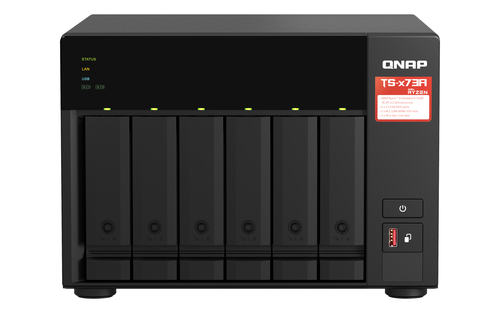 NAS QNAP TS-673A-8G-US / PROCESADOR AMD RYZEN V1500B / MEMORIA RAM 8GB / 6 BAHIAS FRONTALES SATA 35 PULGADAS Y 25 PULGADAS / 2 PUERTOS RJ45 25GBE / MONTAJE EN ESCRITORIO / APLICACIONES PYME PARA COMPARTIR Y RESPALDAR DATOS EN LA NUBE - TS-673A-8G-US