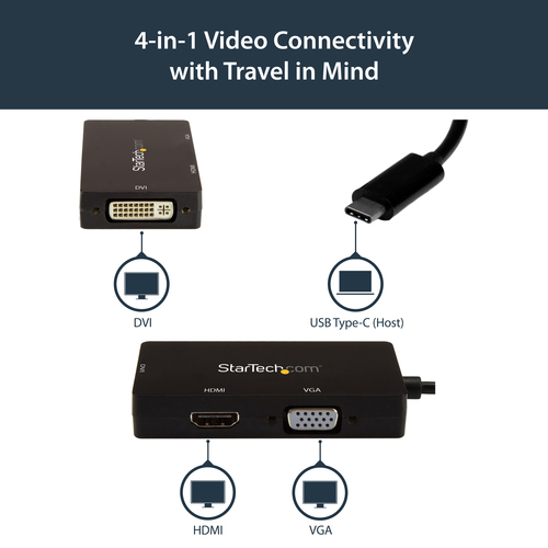 StarTech.com USB-C Multiport Adapter - 3-in-1 USB-C auf HDMI, DVI oder VGA - USB Typ C - HDMI - DVI - VGA - Kabelgebundenes