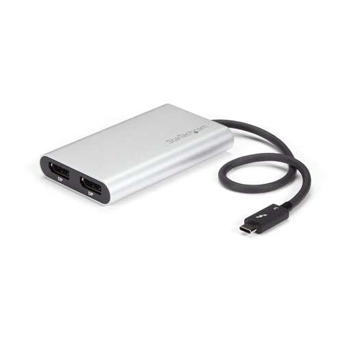 StarTechcom Adaptador Thunderbolt 3 a 2 Puertos DisplayPort 4K 60Hz Compatible con Windows y Mac - Conversor Thunderbolt 3 a DisplayPort - Adaptador USB/DisplayPort - 24 pin USB-C M a DisplayPort H - Thunderbolt 3 - 30 cm - compatibilidad con 5K activo - plata - para P/N TB33A1C - TB32DP2T