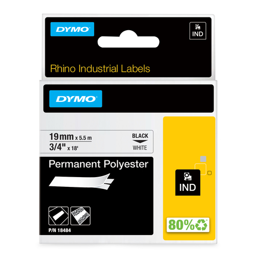 RHINO 3/4IN X 18FT, WHITE PERMANENT POLY LABELS