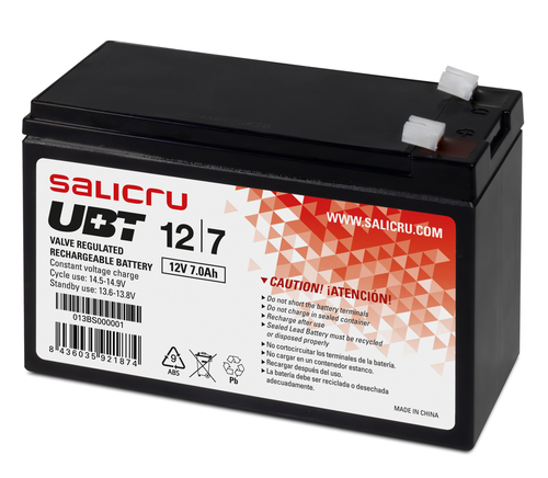 Salicru UBT 12/7. Tecnologia da bateria: Chumbo-ácido selado (VRLA), Voltagem da bateria: 12 V, Número de baterias incluíd