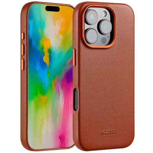 Accezz MagSafe Leather Backcover voor iPhone 16 Pro Telefoonhoesje Bruin