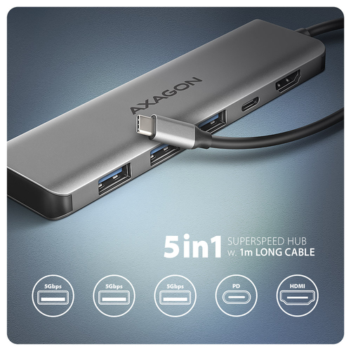 AXAGON SuperSpeed USB-C Hub USB-Hubs - USB 31 - 5 - silber – Foto 3 von 8