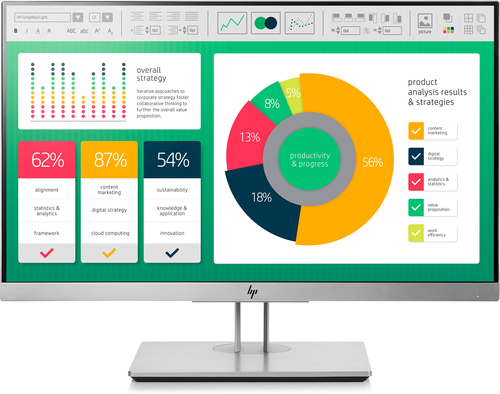 1FH45AA HP EliteDisplay E223 - Monitor LED - 215 - 1920 x 1080 Full HD 1080p 60 Hz - IPS - 250 cd/m² - 10001 - 5 ms - HDMI VGA DisplayPort - plata negro tapa trasera