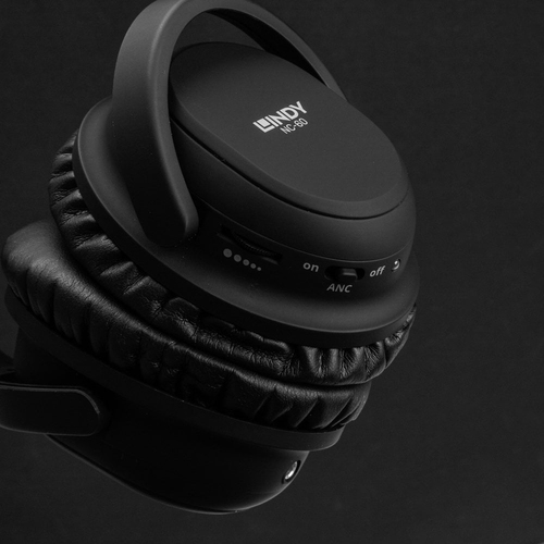 Lindy NC-60 Wired Active Noise Cancelling (Anc) Headphones, 40mm Drivers, Comfortable, Light, Carrycase, 1.5m Audio Cable, 3.5mm Jack, 6.3mm Adapter, Black - image 5